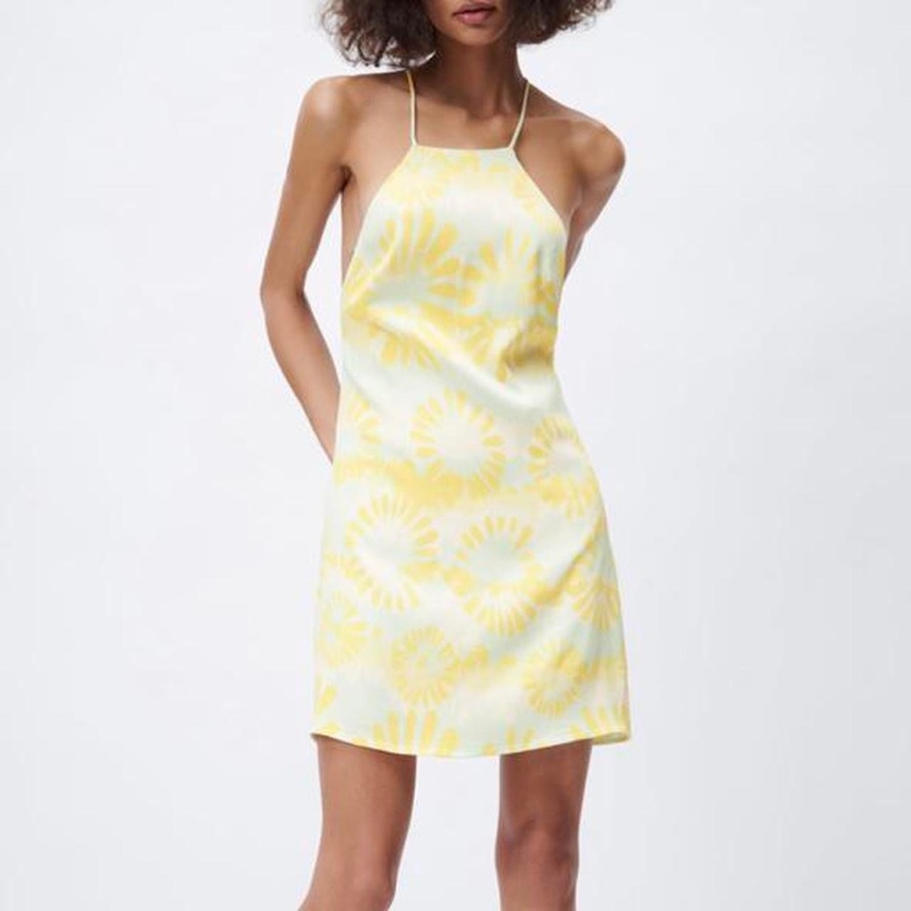 NWT ZARA YELLOW GREEN BLUE HALTER DRESS